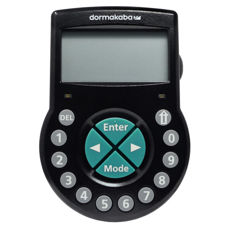 Dormakaba Axessor CIT electronic lock with master, 4 managers, 37 users, time delay, 10,000-event audit, timelock, networking, and OTC for complex commercial and banking use.